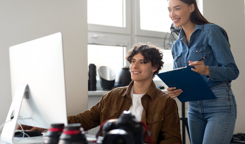 Young Male Photographer And His Assistant Looking 2023 11 27 05 24 03 Utc
